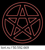 Neon pentakl Neopagan Wicca Pentacle Neo paganism sign five pointed star in circle inside round Pentagram magic symbol red color vector illustration image flat style light. Neon pentakl Neopagan Wicca Pentacle Neo paganism sign five pointed star in circle inside round Pentagram magic symbol red color vector illustration image flat style. Стоковая иллюстрация, агентство Ingram Publishing / Фотобанк Лори