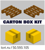 Isometric cardboard boxes and pallets. stock illustration Box - Container, Full, Isometric Projection, Arranging, Belarus. Стоковая иллюстрация, агентство Ingram Publishing / Фотобанк Лори
