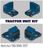Isomeric Truck trailer with container. Car for the carriage of goods. Cargo delivering vehicle template isolated on white. Transports, logistics. stock illustration Back, Blank, Blueprint, Box - Container, Business. Стоковая иллюстрация, агентство Ingram Publishing / Фотобанк Лори