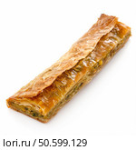 Delicious borek pastry showing pistachio filling on white background. Стоковое AI-изображение, AI-художник Иван Рябоконь / Фотобанк Лори
