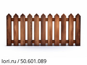 Wooden fence creating a secure boundary on white background. Стоковое AI-изображение, AI-художник Иван Рябоконь / Фотобанк Лори