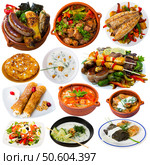 Different dishes of traditional Bulgarian cuisine with meat and vegetables isolated. Стоковое фото, фотограф Яков Филимонов / Фотобанк Лори
