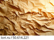 The close-up of an aged parchment paper reveals a warm sepia-toned texture. Its crumpled appearance and vintage feel convey a sense of history and timelessness. Стоковое AI-изображение, AI-художник Nart / Фотобанк Лори