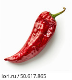 Single red chili pepper lying on white background. Стоковое AI-изображение, AI-художник Иван Рябоконь / Фотобанк Лори