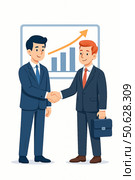 Два деловых человека жмут руки на фоне графика/Two business people shaking hands in front of a chart. Стоковое AI-изображение, AI-художник Александра Кабанова / Фотобанк Лори