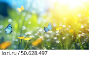 Colorful butterflies and wildflowers in meadow. Стоковое AI-изображение, AI-художник Михаил Коханчиков / Фотобанк Лори