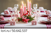 dining red and white christmas ai generated. Стоковое AI-изображение, AI-художник Vectorwin / Фотобанк Лори