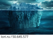 Iceberg with its visible and submerged parts, concept of hidden danger. Стоковое AI-изображение, AI-художник Иван Рябоконь / Фотобанк Лори