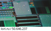 Silicon semiconductor wafer close-up. In electronics, a wafer also called a slice or substrate is a thin slice of semiconductor, a crystalline silicon, used for the fabrication of integrated circuits. Стоковое видео, видеограф Андрей Армягов / Фотобанк Лори