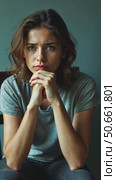Sad thoughtful teen girl sits on chair feels depressed, offended or lonely, upset young woman suffers from abuse, harassment or heartbreak, grieving lady or violence victim has psy. Стоковое AI-видео, аниматор Sergey Grishin / Фотобанк Лори