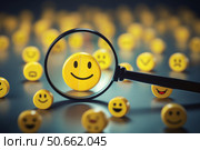 Magnifying glass focusing on positive feedback, customer satisfaction survey concept. Стоковое AI-изображение, AI-художник Иван Рябоконь / Фотобанк Лори