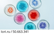 Top view of abstract pattern showing growing microorganisms in lab, creative image any scientific or healthcare related concept. Стоковое AI-изображение, AI-художник Павел Муравьев / Фотобанк Лори