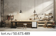 workspace white cinder block wall ai generated. Стоковое AI-изображение, AI-художник Vectorwin / Фотобанк Лори