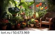 nook tropical house plants ai generated. Стоковое AI-изображение, AI-художник Vectorwin / Фотобанк Лори