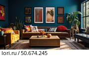 teal livinroom walls ai generated. Стоковое AI-изображение, AI-художник Vectorwin / Фотобанк Лори