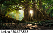 ancient rooted tree ai generated. Стоковое AI-изображение, AI-художник Vectorwin / Фотобанк Лори
