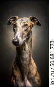 Professional Studio Photograph of a Greyhound Dog. Generative AI. Стоковое AI-изображение, AI-художник Roman Zavorotny / Фотобанк Лори