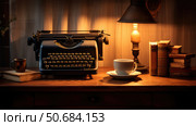 cozy typewriter on desk ai generated. Стоковое AI-изображение, AI-художник Vectorwin / Фотобанк Лори