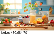 kitchen glass of soymilk ai generated. Стоковое AI-изображение, AI-художник Vectorwin / Фотобанк Лори
