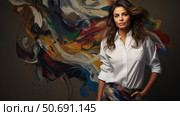 artistic white shirt women ai generated. Стоковое AI-изображение, AI-художник Vectorwin / Фотобанк Лори