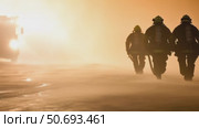 Firefighters rushing towards a blaze in protective gear, emergency, concept, background. Стоковое AI-видео, аниматор Анастасия Золотницкая / Фотобанк Лори