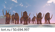 A herd of Columbian Mammoths migrate to a warmer climate. Стоковое фото, фотограф Corey Ford/Stocktrek Images / ТАСС / Фотобанк Лори