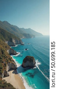Waves Crash on a Rocky Beach With Clear Blue Water, Offering a Stunning View for Travel Agencies and Nature Retreats. Стоковое AI-видео, аниматор Sergey Grishin / Фотобанк Лори