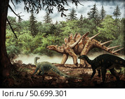 Mutualistic relationship between Dacentrurus armatus and Draconyx loureiroi. Стоковое фото, фотограф Roman Garcia Mora/Stocktrek Images / ТАСС / Фотобанк Лори