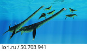 A pair of Styxosaurus attack a group of Dolichorhynchops plesiosaurs. Стоковое фото, фотограф Corey Ford/Stocktrek Images / ТАСС / Фотобанк Лори