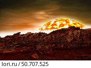 Artist's depiction of an alien world in close proximity to the star it revolves around. Стоковое фото, фотограф Marc Ward/Stocktrek Images / ТАСС / Фотобанк Лори
