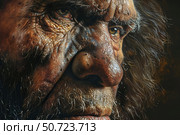 Neanderthal man portrait showing wisdom and age in prehistory. Стоковое AI-изображение, AI-художник Иван Рябоконь / Фотобанк Лори