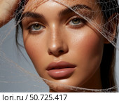 Бьюти портрет молодой красивой девушки с паутиной. Стоковое AI-изображение, AI-художник Наталья Чернова / Фотобанк Лори