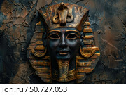 Golden mask of tutankhamun depicting the famous egyptian pharaoh. Стоковое AI-изображение, AI-художник Иван Рябоконь / Фотобанк Лори