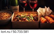 pairing take out food with wine. Стоковое фото, фотограф Vectorwin / Фотобанк Лори