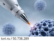 Nanorobot treating virus using laser in medical nanotechnologies research. Стоковое AI-изображение, AI-художник Юрий Поздников / Фотобанк Лори