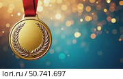 Gold medal with laurel on red ribbon. Symbol of success, achievement. Winner award for competition champion. Footage. Стоковое AI-видео, аниматор Анжелика Самсонова / Фотобанк Лори