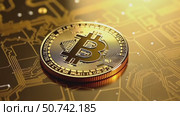 Golden bitcoin coin on circuit board. Cryptocurrency exchange as digital money. Decentralized finance technology. Стоковое AI-видео, аниматор Анжелика Самсонова / Фотобанк Лори