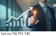 Businessman finger pointing arrow graph on virtual interactive touch screen. Business development to success, profit and growing growth plan. Стоковое AI-видео, аниматор Sergey Grishin / Фотобанк Лори