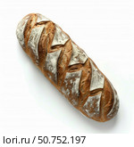 Freshly baked loaf of bread showing scoring marks on white background. Стоковое AI-изображение, AI-художник Иван Рябоконь / Фотобанк Лори