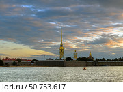 Peter and Paul Fortress, original citadel of Saint Petersburg, Russia, founded by Peter Great in 1703 and built to Domenico Trezzini's designs. Dawn. Редакционное фото, фотограф Валерия Попова / Фотобанк Лори