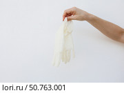 Female hands wearing disposable gloves. Стоковое фото, фотограф Акимова Надежда / Фотобанк Лори