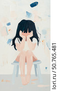 A Child's Quietude: Abstract Impasto Painting of a Girl Sitting on a Stool. Стоковое AI-изображение, AI-художник Данила Большаков / Фотобанк Лори
