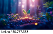 Magical Sprout: A New Life Begins in Enchanting Forest. Стоковое AI-изображение, AI-художник Данила Большаков / Фотобанк Лори