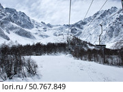 Landscape of snow-capped mountain peaks. Russia. Tsey Gorge. North Ossetia. Стоковое фото, фотограф Жанна Гапанович / Фотобанк Лори