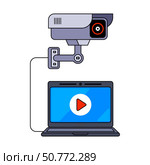 Watch video from surveillance cameras on monitor. Стоковая иллюстрация, иллюстратор Вячеслав Беспутин / Фотобанк Лори