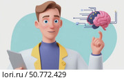 Doctor explaining brain functions with digital tablet on white background. Стоковое AI-видео, аниматор Юрий Поздников / Фотобанк Лори