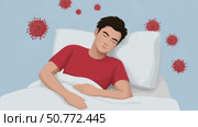 Man sleeping peacefully unaware of virus threat. Стоковое AI-видео, аниматор Юрий Поздников / Фотобанк Лори