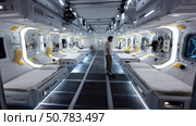 Zero-gravity space lab with robotic experiment modules. Cargo spaceship on orbit of planet Earth. Exploration of space. Стоковое AI-изображение, AI-художник ALLA YURTAYEVA / Фотобанк Лори