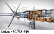 Cross-section view of wind turbine internals, technical and educational style. Стоковое AI-изображение, AI-художник ALLA YURTAYEVA / Фотобанк Лори