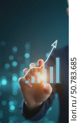 Investment of growth on currency rate. Businessman draws growing virtual hologram of statistics, graph and chart. Business strategy development and growing growth plan. Стоковое AI-видео, аниматор Sergey Grishin / Фотобанк Лори